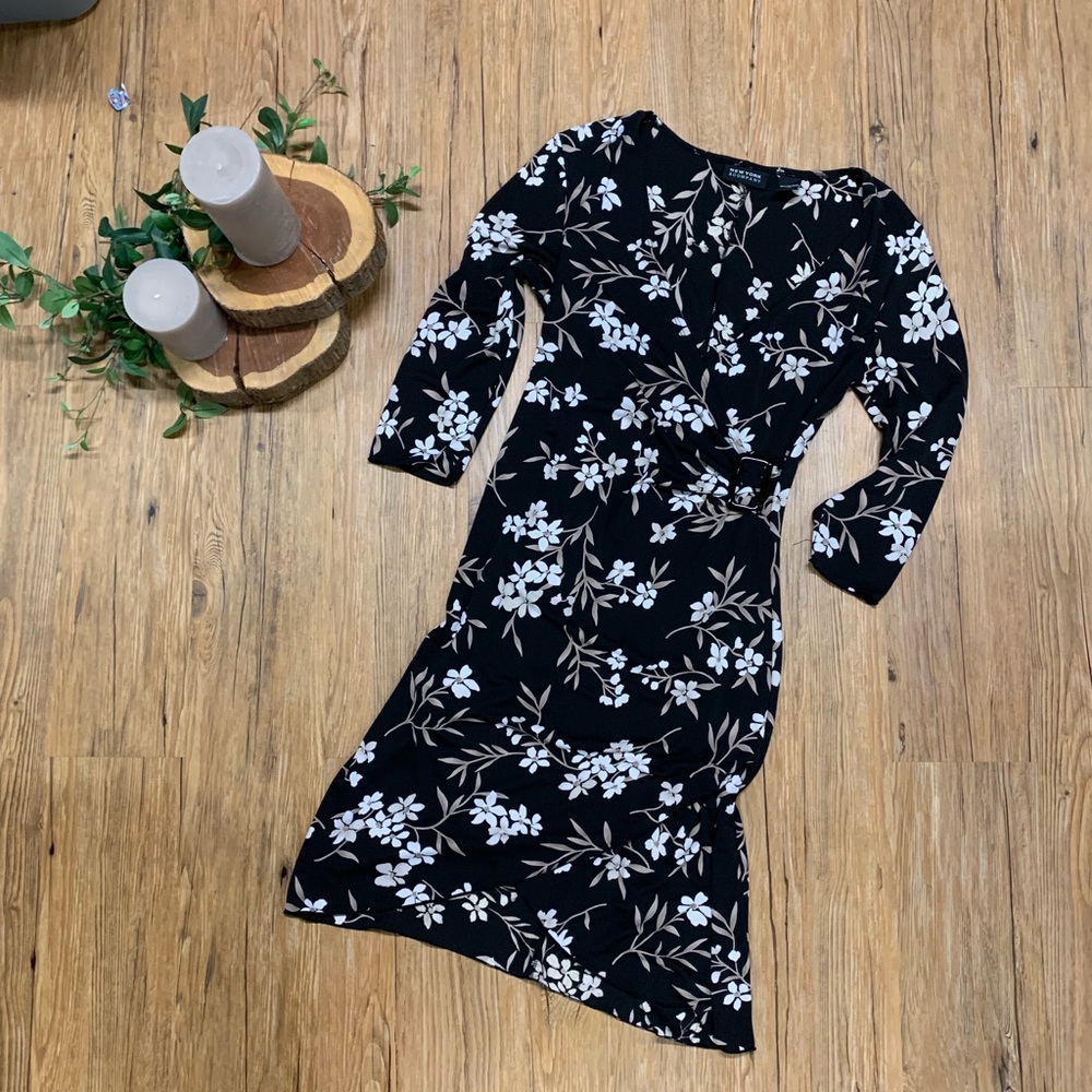 V neck faux wrap dress